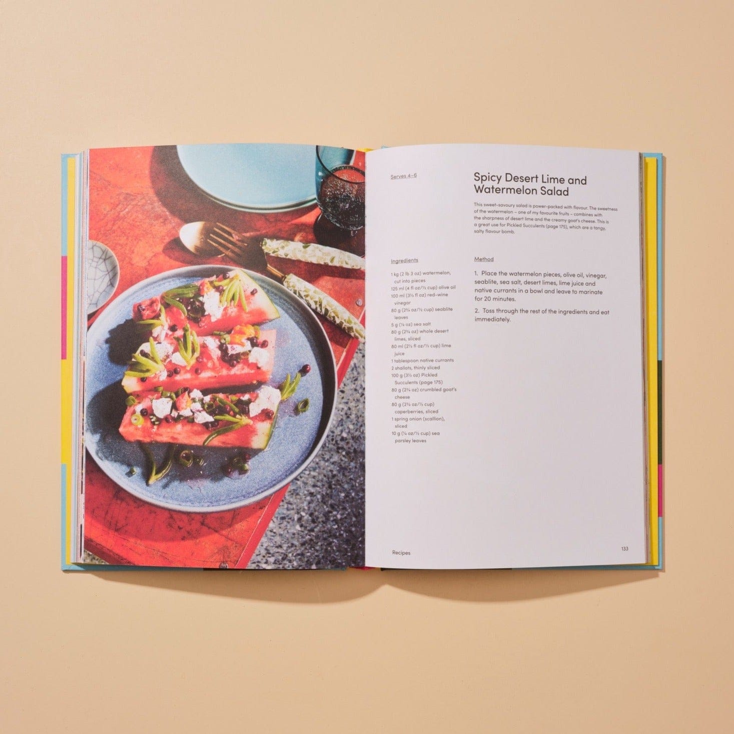This image displays Mabu Mabu Spicy Desert Lime and Watermelon Salad - a recipe included in the gift bundle 'The Native Plate'