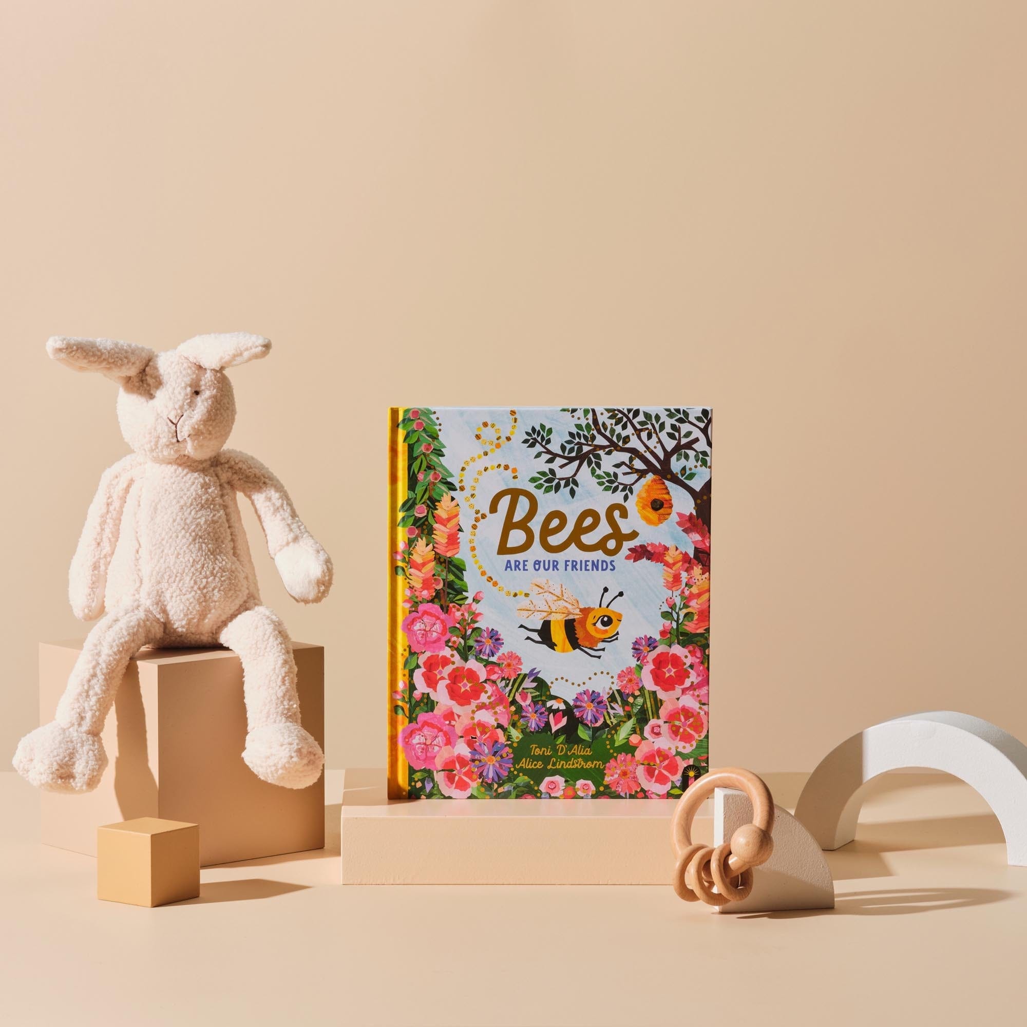This is the Mum 'n' Bub gift bundle from Handsel. Included in this image is Bees are our friends, Bonnie the Bunny and a teething ring