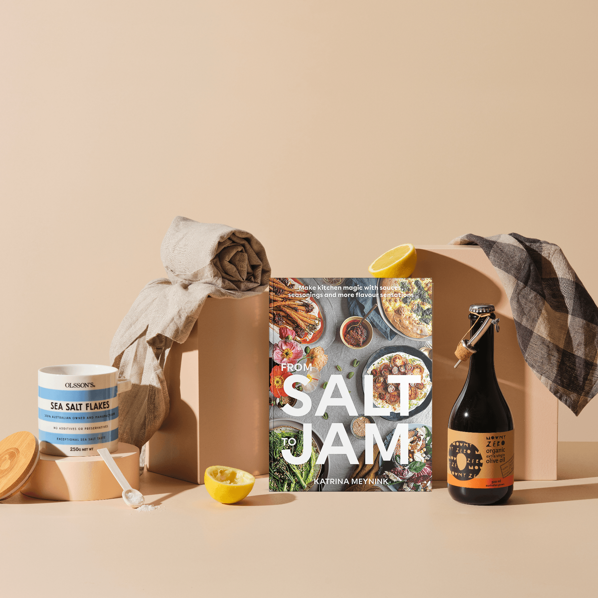 Our gift, Larder Love, featuring cookbook From Salt to Jam with a range of kitchen essentials 